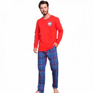 Pijamale Barbati Bumbac 100% Gazzaz by Vienetta 'Flight Crew' Red