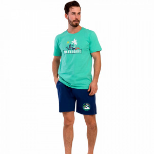 Pijamale Barbati din Bumbac cu Pantalon Scurt Gazzaz by Vienetta Model 'Club Wakeboard'