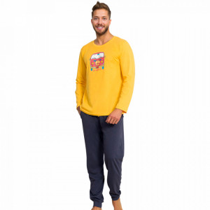 Pijamale Barbati din Bumbac Gazzaz by Vienetta 'Peace - Be Happy' Yellow