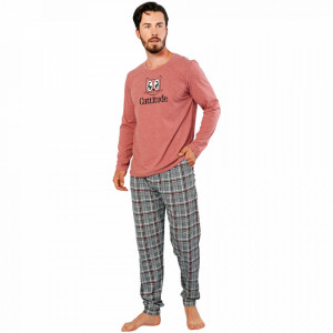 Pijamale Barbati Model 'Cattitude' Culoare Roz Brand Gazzaz by Vienetta