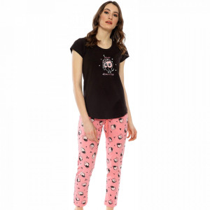 Pijamale Dama Maneca Scurta Pantalon Lung Vienetta Pink Model 'It's Time to Sleep'