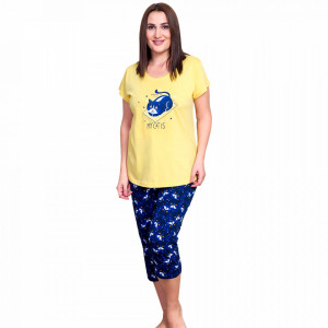 Pijamale Dama Marimi Mari din Bumbac, Vienetta Model 'Home Is Where My Cat Is'