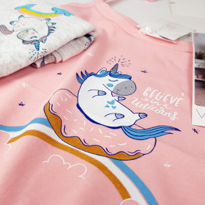 Pijamale Dama Vienetta, Bumbac 100%, 'Belive in Unicorns' Pink