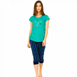 Pijamale Dama Vienetta din Bumbac Model 'Happy or Sad You Decide' Green