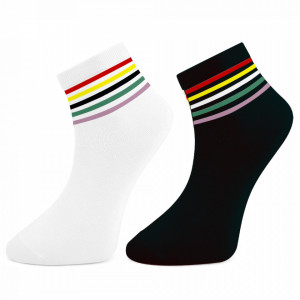 Sosete Clasice Dama 2 Perechi Culori Alb si Negru Model 'Rainbow Lines'