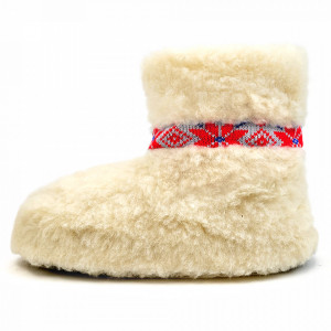 Botosi din Lana Naturala de Oaie 100% Model 'Tibisis' Culoare Ornament Rosu/Gri