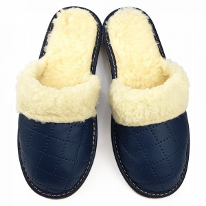 Papuci de Casa Dama Imblaniti cu Lana de Oaie Model 'Renaissance' Royal Blue