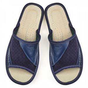 Papuci de Casa Vara din Piele Culoare Albastru Model 'Noble Blue'