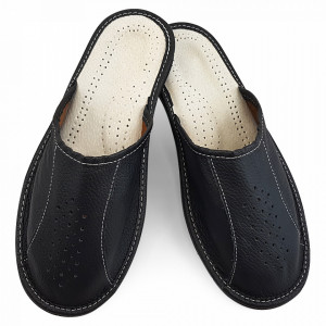 Papuci de Casa Vara din Piele Culoare Negru Model 'Back to Black'