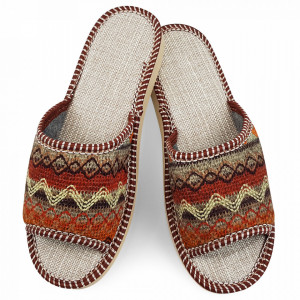 Papuci de Casa Vara Material Textil Tesut Culoare Maro Model 'Zyanya'
