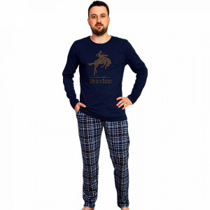 Pijama Barbati Gazzaz by Vienetta, 'Life is a Rodeo' Blue