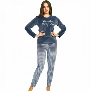 Pijama Dama Soft Velur Vienetta Model 'You Make My Heart Sing' Gray