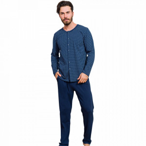 Pijamale Barbati cu Nasturi din Bumbac Gazzaz by Vienetta 'Blue Faith'