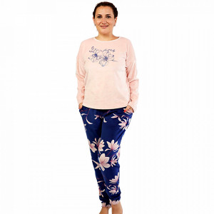 Pijamale Calduroase Dama Marimi Mari din Soft Velur Vienetta Model 'Sakura' Pink