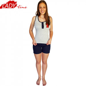 Pijamale Dama Maieu cu Bretele Late si Pantalon Scurt, Model 'Forever Young', Producator Fancy Secret, Bumbac 92% si Elasthan 8%, Culoare Gri/Albastru, Pijamale De Calitate