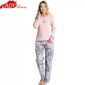 Pijamale Dama Maneca Lunga, Model Be Awesome, Producator Vienetta, Bumbac 100%, Culoare Roz, Pijamale Dama Vienetta