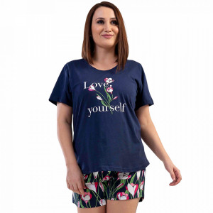 Pijamale Dama Marimi Mari din Bumbac Vienetta, Model 'Love Yourself'