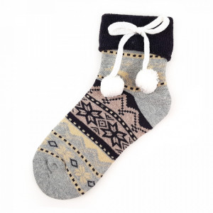 Sosete Calduroase Dama cu Pom Pom Velvet, Model 'Joy and the Good Life' Gray
