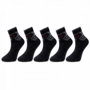 Sosete Calduroase din Mix de Blana de Iepure, Set 5 Buc. Model 'Happy Feet' Black