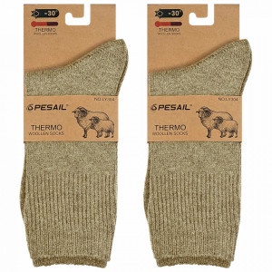 Sosete Termo din Lână Set 2 Perechi, Marca Pesail® Model 'Siberia' Culoare Khaki