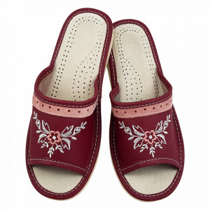 Papuci de Casa Dama din Piele, Sezon Vara, Culoare Burgund Model 'Naama Burgund'
