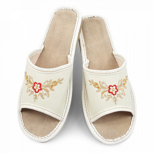 Papuci de Casa Vara din Piele Culoare Alba Model 'White Tayanna'