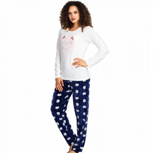 Pijama Dama Soft Velur Vienetta Model 'Cute Kitty' White