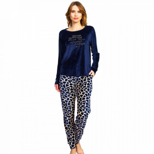 Pijama Dama Soft Velur, Vienetta, 'Wild Life' Blue