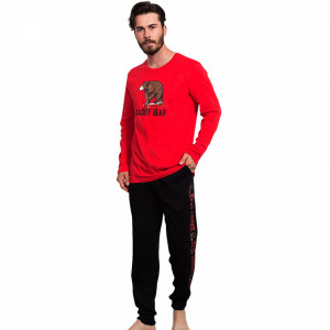 Pijamale Barbati Bumbac 100% Gazzaz by Vienetta 'Daddy Bear' Red