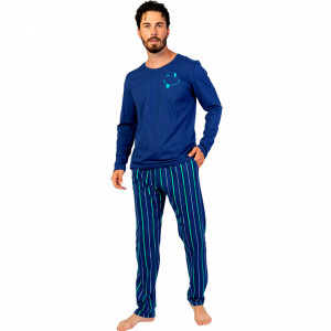 Pijamale Barbati din Bumbac 100% Gazzaz by Vienetta Model 'Happy Life' Blue