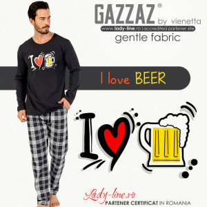Pijamale Barbati din Bumbac 100% Gazzaz by Vienetta Model 'I Love Beer'