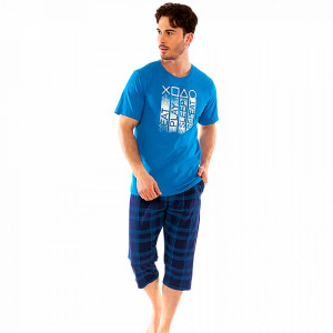 Pijamale Barbati Gazzaz by Vienetta, Model 'Eat Play Sleep Repeat' Blue