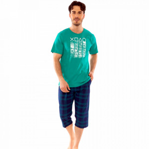 Pijamale Barbati Gazzaz by Vienetta, Model 'Eat Play Sleep Repeat' Green