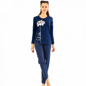 Pijamale Confortabile din Bumbac Vienetta Model 'Let It Be' Culoare Albastru