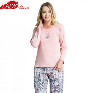 Pijamale Dama Maneca Lunga, Model Be Awesome, Producator Vienetta, Bumbac 100%, Culoare Roz, Pijamale Dama Vienetta