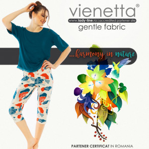 Pijamale Dama Manesca Scurta Pantalon 3/4 Vienetta Classic Model 'Harmony in Nature'