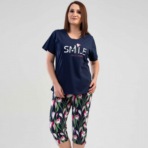 Pijamale Dama Marimi Mari din Bumbac Vienetta, Model 'Smile Life is Beautiful' ☀️