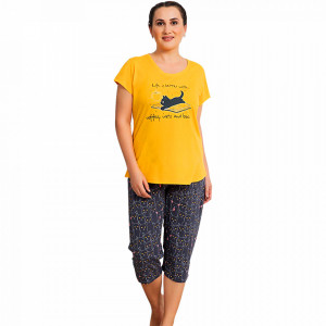 Pijamale Dama Marimi Mari Vienetta Model 'Life is Better with Coffee & Cats'