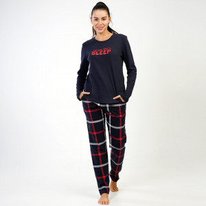 Pijamale Groase din Bumbac Interlock, Brand Vienetta, Model 'All You Need is Sleep' Black