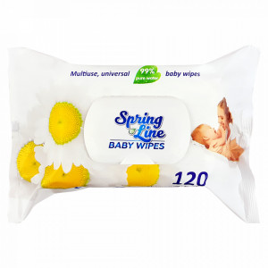 Servetele Umede cu Extract de Musetel Spring Line Baby Wipes, 120 Buc