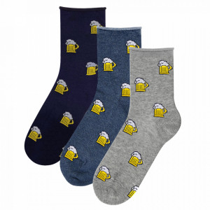 Set Sosete Medicale Clasice Barbati Model 'I Love Beer' 3 Perechi, Culori Albastru, Gri