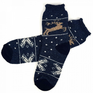 Sosete Calduroase din Lana de Oaie Naturala si Alpaka 'Wild Tradition' Dark Blue