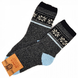 Sosete Calduroase din Lana Naturala de Alpaca Model 'Ornaments' Grigio Blu