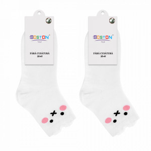 Sosete Dama 2 Perechi Fara Cusatura Model 'White Cute' Culaore Alb