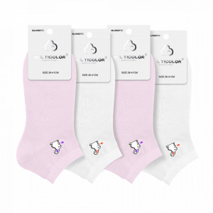 Sosete Glezna Dama, Set 4 Perechi Culoare Roz si Alb Model 'Bunny in Love'