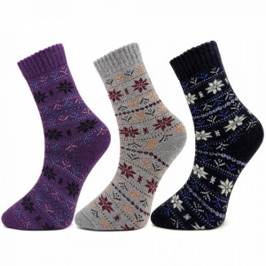 Șosete Groase din Lână de Oaie Set 3 Perechi Model 'Winter Ornaments' Cod 04
