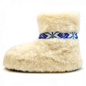 Botosi din Lana Naturala de Oaie 100% Model 'Tibisis' Culoare Ornament Albastru