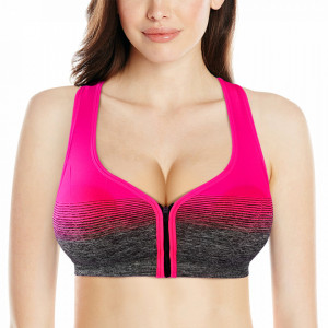 Bustiera Dama Top Sport cu Fermoar in Fata, Model Urban Gaze, Culoare Gri/Fuchsia