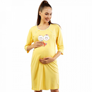 Camasa pentru Gravide si Alaptat din Bumbac Vienetta 'The Baby is Coming' Yellow
