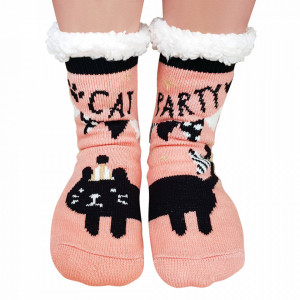 Ciorapi Imblaniti si Caldurosi Lady-Line Model 'Cat Party' Dusty Pink